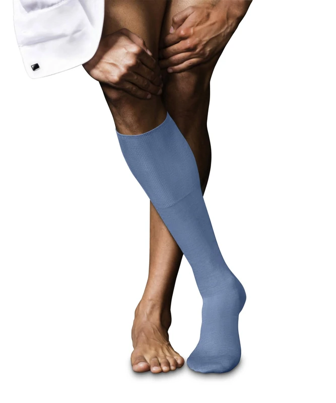 FALKE Men's No. 6 M Kh Wool Silk Long Plain 1 Pair Knee-High Socks, Blue Airy 6707, 5.5-6.5