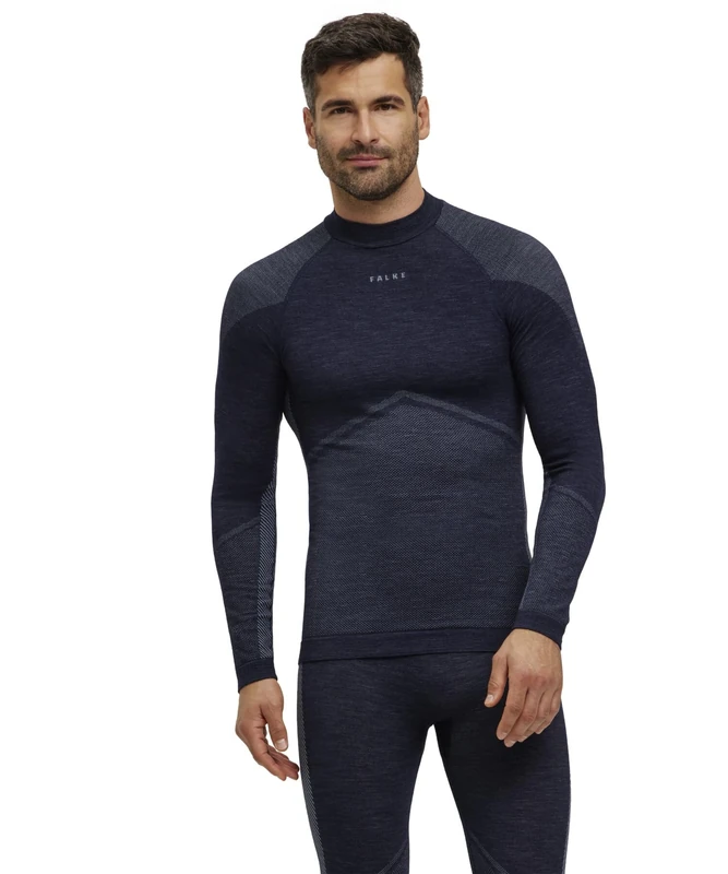 FALKE Men's Wool-Tech Round Neck M L/S SH Functional Yarn Quick Dry 1 Piece Base Layer Top, Blue (Space Blue 6116) - Trend, S