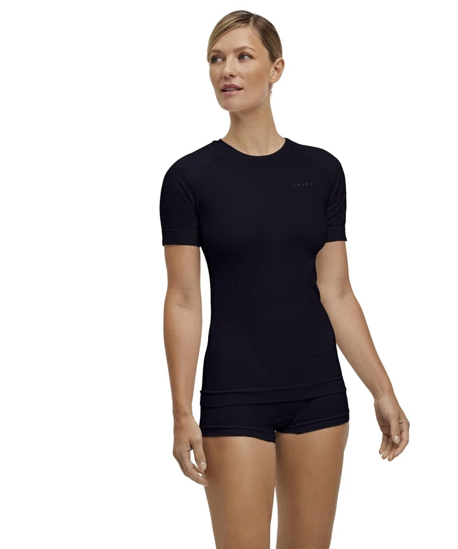 FALKE Women's Warm Round Neck W S/s Ts Functional Yarn Quick Dry 1 Piece Base Layer Top, Black 3000, XL