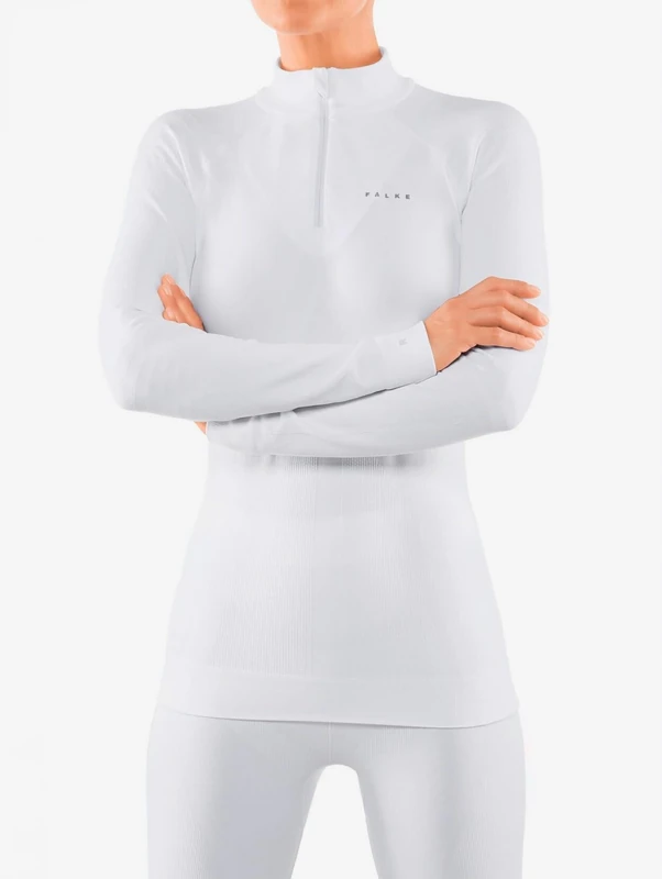 FALKE Women's Maximum Warm High Zip Neck W L/s Sh Functional Yarn Quick Dry 1 Piece Base Layer Top, White 2860, M - Image 1