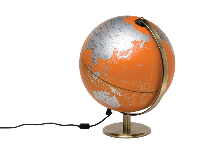 Gentlemen's Hardware Illuminated World Globe Rotating Desk Globe with Stand, 254mm Diameter, Orange