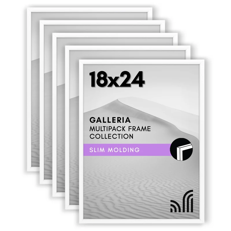 Americanflat 18x24 Poster Frame with Polished Plexiglass - Set of 5 - Galleria Collection - Gallery Wall Frame Set for Wall Display - White