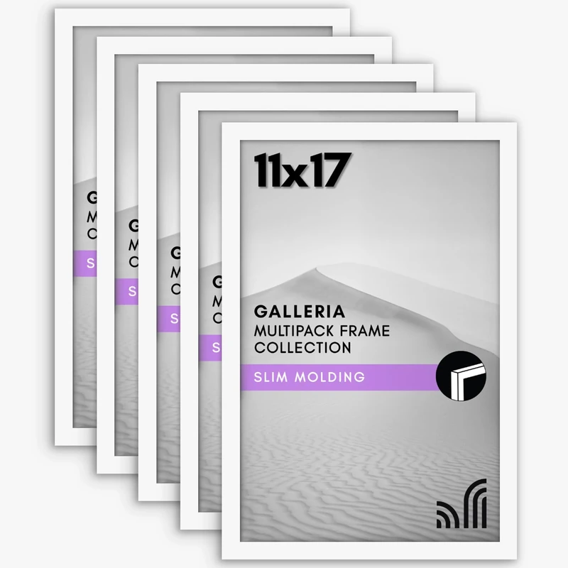 Americanflat 11x17 Picture Frame with Polished Plexiglass - Set of 5 - Galleria Collection - Gallery Wall Frame Set for Wall Display - White