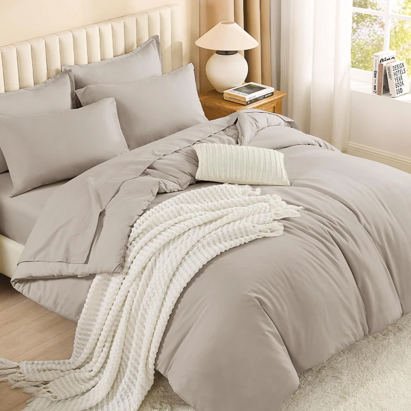 Litanika Queen Comforter Set Linen - 7 Pieces Bedroom Bedding Bed in a Bag Queen Comforter Sets, Solid Lightweight Bed Set with Comforter, Sheets, Pillowcases & Shams
