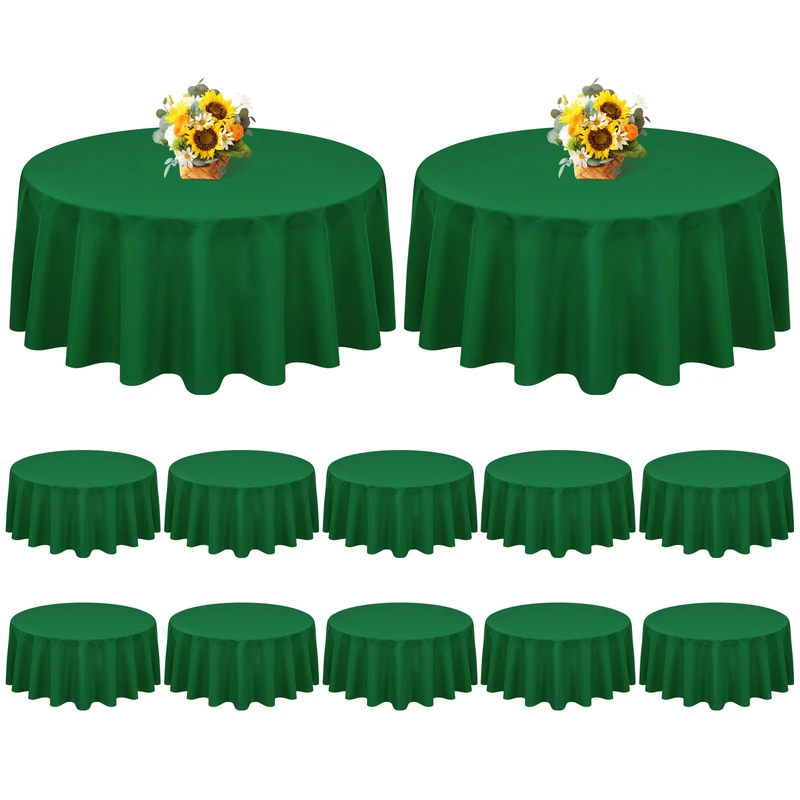 FXKS 12 Pack Round Tablecloth Green 90 Inch,Circle Polyester Table Cloth, Washable Stain and Wrinkle Resistant Table Cover,Tablecloth for Wedding Parties Banquet Reception Dining Christmas