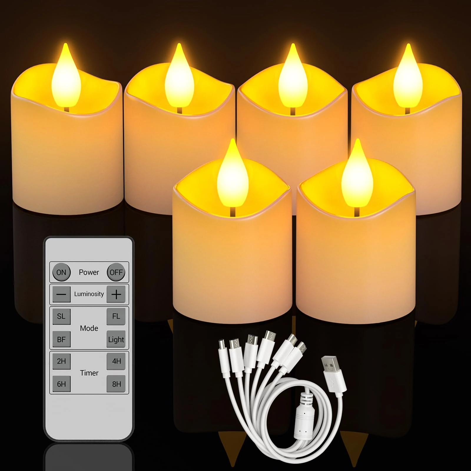 SoulBay Rechargeable Tea Lights, 6 Packs Battery LED Flameless Tea Lights Candles with Remote and Timer, Electric Candles with USB Cable for Home Room Decor Party Halloween Christmas Decorations