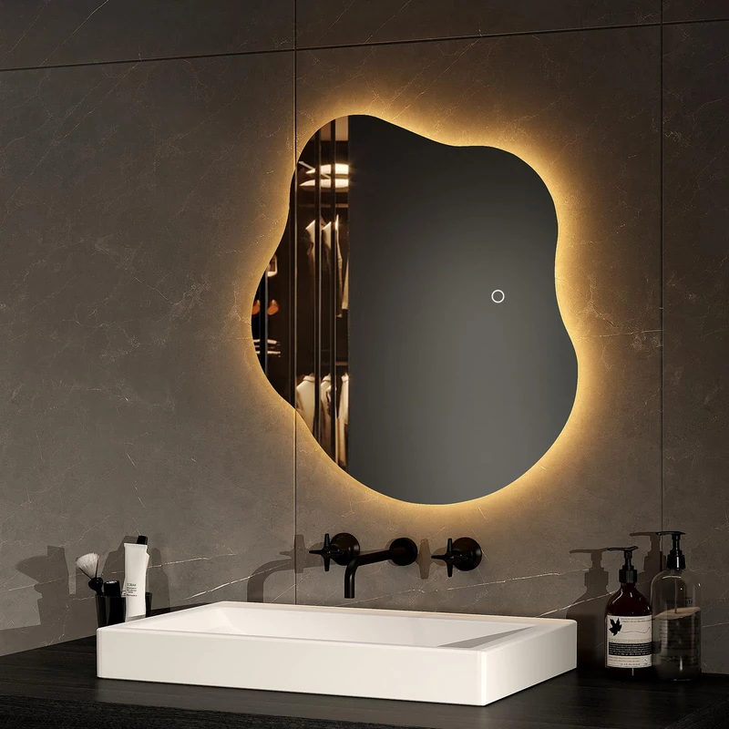 EMKE Illuminated Bathroom Mirror 50 x 45 cm, Frameless Bathroom Mirror with Touch Switch, Anti-fog, Memory Function, 3 Hours Auto Off, 3 LED Light Colours - Image 1