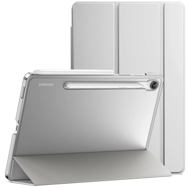 JETech Case for Samsung Galaxy Tab S10 Lite / S10 FE / S9 FE 10.9-Inch, Slim Translucent Back Tri-Fold Stand Protective Tablet Cover, Support S Pen Charging, Auto Wake/Sleep (Silver)