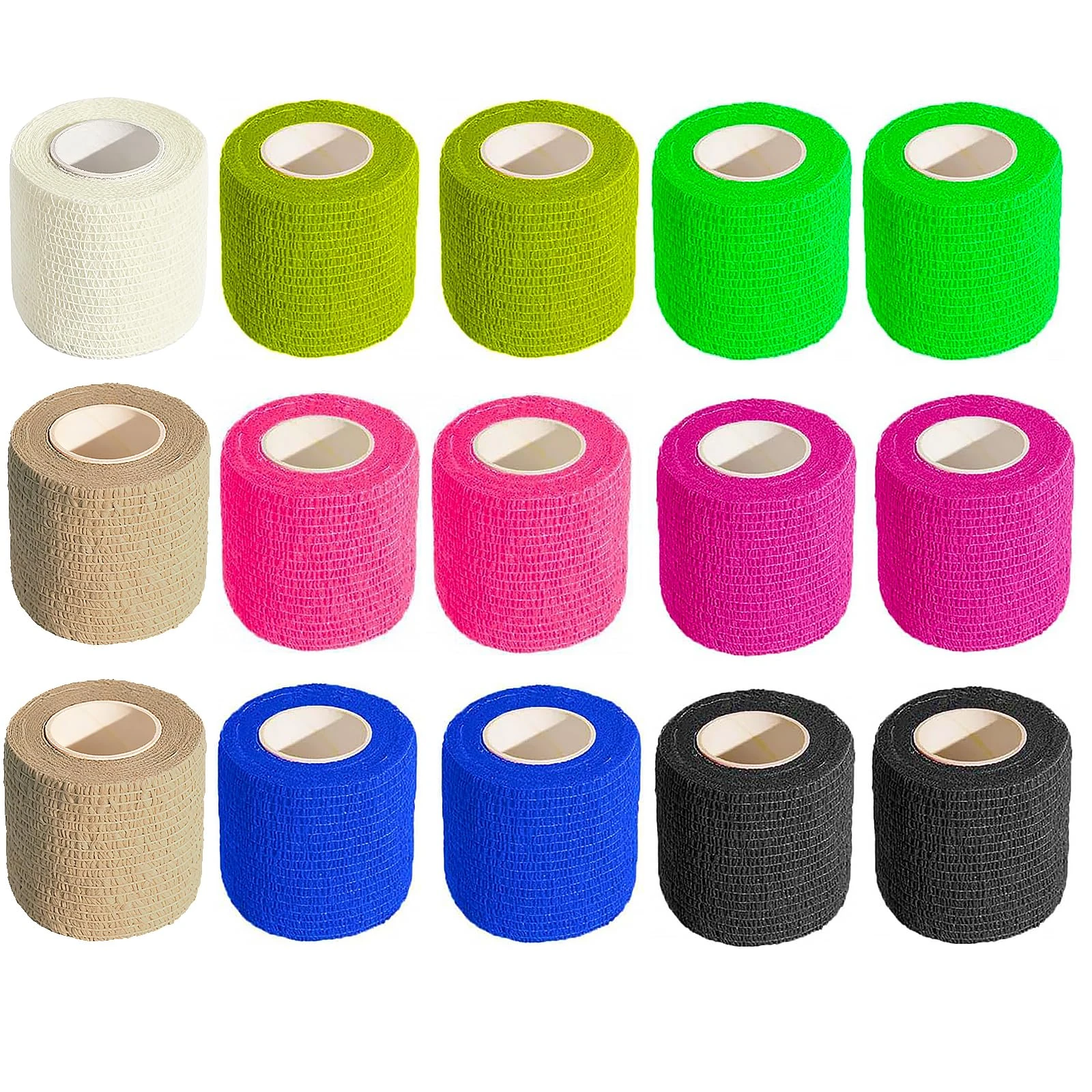 NELLHOMY 15 Rolls Self Adhesive Bandage Warp 2 inch Self Adherent Cohesive Bandages 5cm x 4.5m, Non-Woven Elastic Breathable Football Sock Tape Cohesive Bandage for Finger, Sports and Stretch Athletic