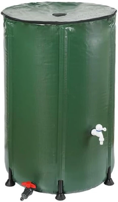 Dehner Rain Barrel Foldable Rain Water Tank Outdoor Approx. Diameter 70 m Volume 380 L with Outlet Tap PVC Dark Green
