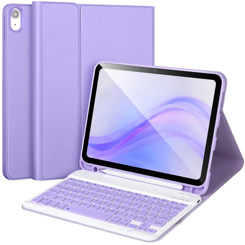 APHBZGE for iPad 11/10th Generation Case with Keyboard,Detachable Bluetooth Keyboard case for iPad A16 2025 11 inch/10th Gen 2022 10.9’’ with Pencil Holder, Square Keycaps,Purple