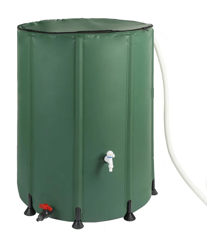 Dehner Rain Barrel Foldable Rain Water Tank Outdoor Approx. Diameter 80 cm Volume 500 L with Outlet Tap PVC Dark Green