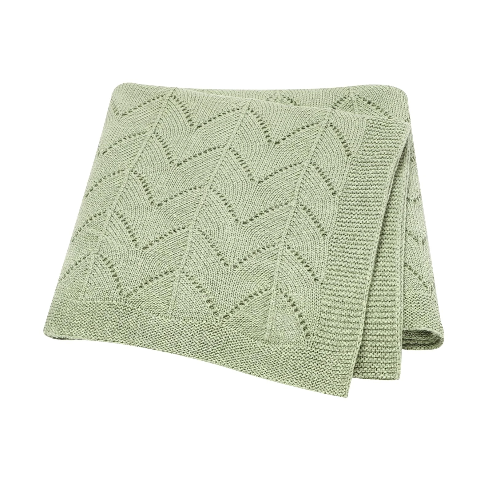 Hadetoto Baby Cellular Blanket 100% Cotton Blankets Knitted Baby Blanket Breathable Pram/Travel/Moses Basket for Outdoor(100x80cm) (Light Green)