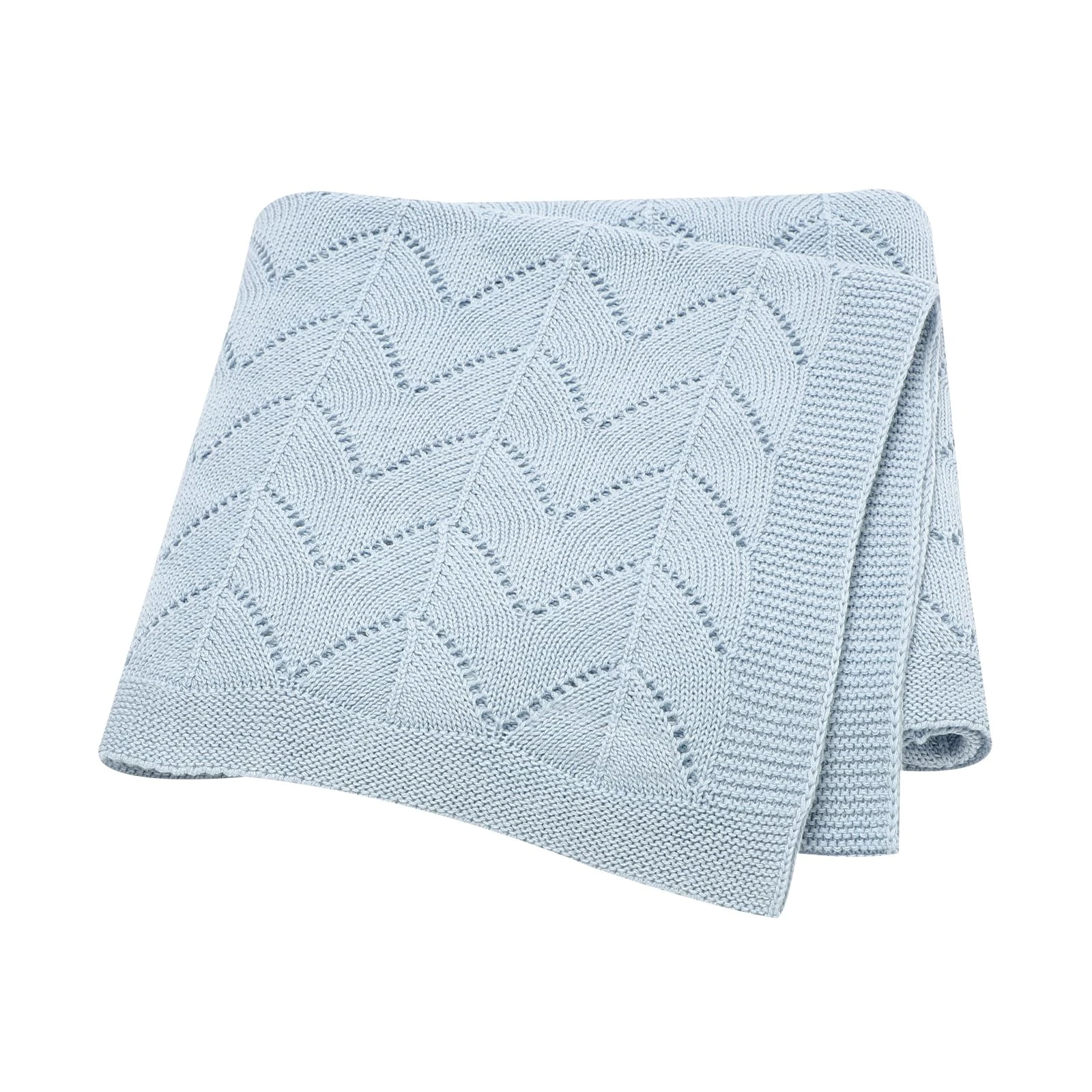 Hadetoto Baby Cellular Blanket 100% Cotton Blankets Knitted Baby Blanket Breathable Pram/Travel/Moses Basket for Outdoor(100x80cm) (Baby Blue)