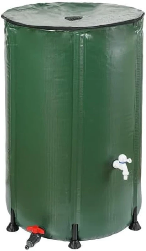 Dehner Rain Barrel Foldable Rain Water Tank Outdoor Approx. Diameter 60 cm Volume 200 L Includes Outlet Tap PVC Dark Green