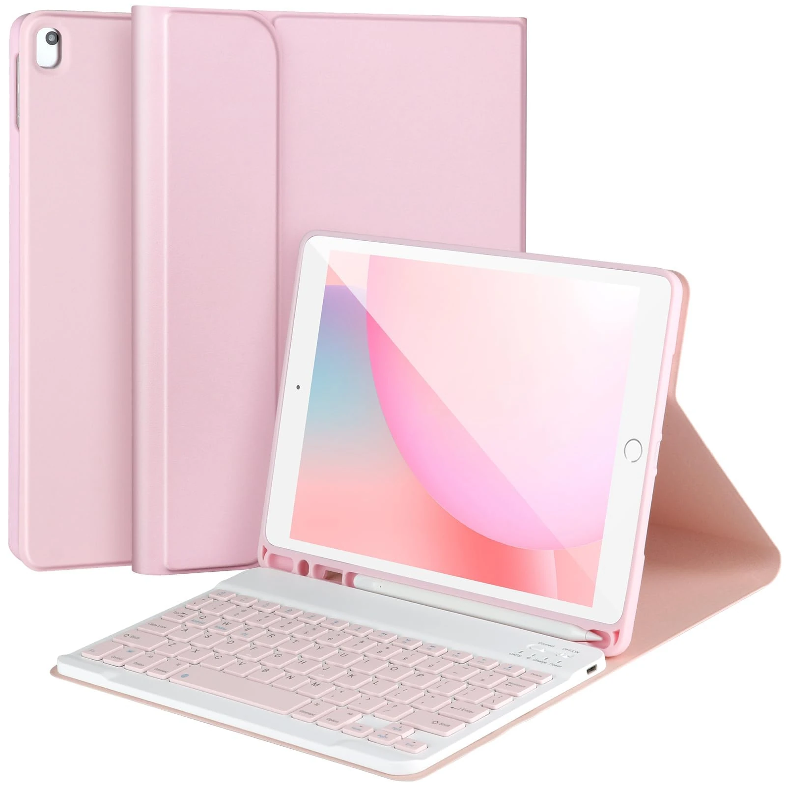APHBZGE Keyboard Case for iPad 9/8/7th Gen 10.2’’,Detachable Case with Bluetooth Keyboard for iPad 9th Gen 10.2 inch with Pencil Holder,Auto wake/up,Pink