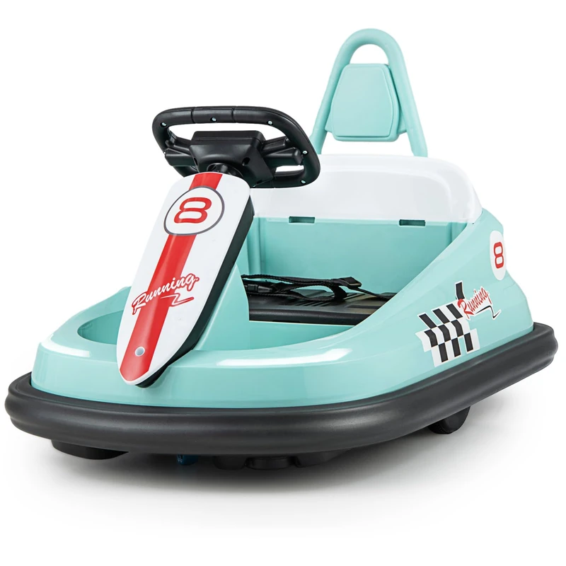 GYMAX 360 Spin Kids Bumper Car, 6V Battery Powered Toy Car with Lights, Music, Horn, USB/AUX/TF, 2 Speeds & Safety Belt, Outdoor Indoor Children Waltzer Toy for Boys Girls Aged 18+ Months (Green)