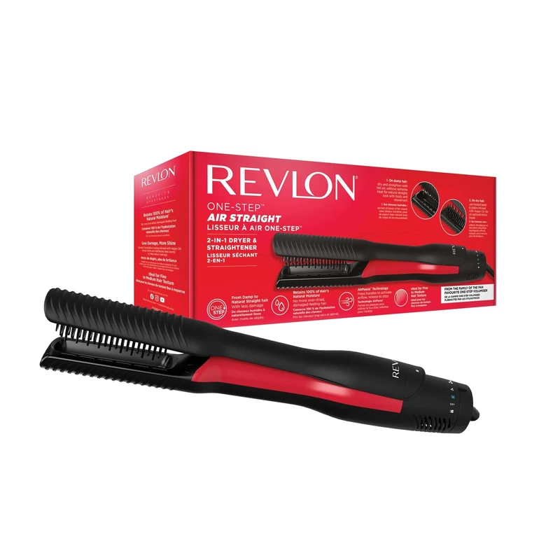 Revlon One-Step Air Straight 2-in-1 Dryer & Straightener | Hot Air Dry & Straighten Without Extreme Heat, Optional Shine Boost with Argan Oil Infused Teeth & Plates | RVDR5330UK