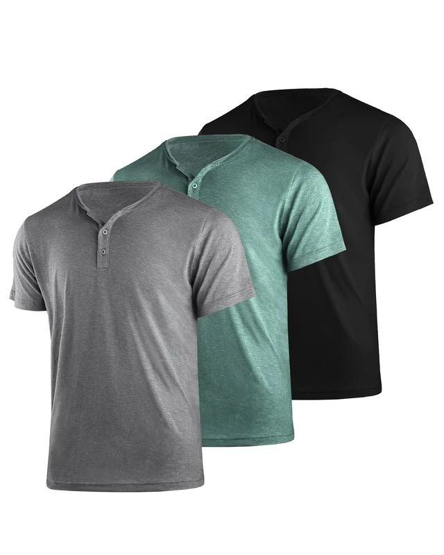 Liloak Henley T Shirt Mens 3 Pack,4 Pack Short Sleeve Henley Shirt,3 Button Tee Shirts Multipack