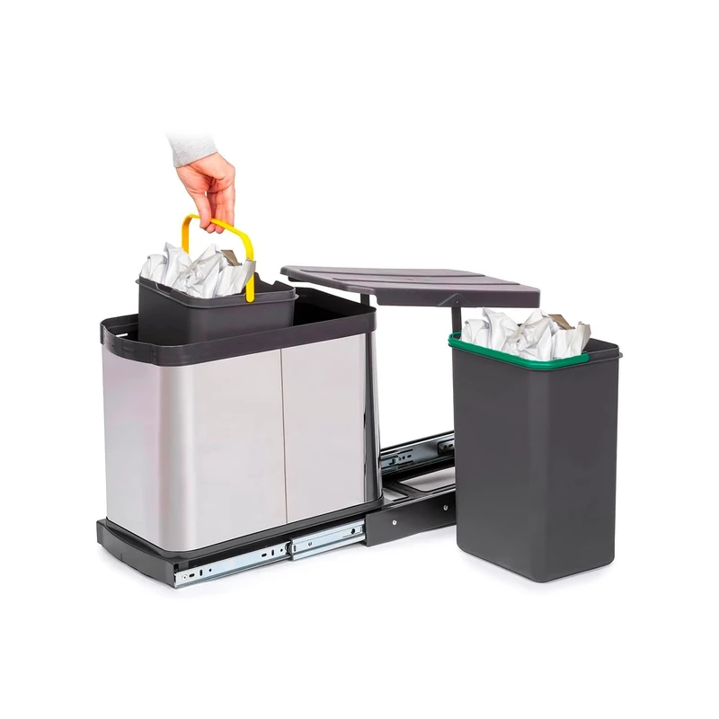 Avilia Set of 2 Removable Waste Sorting Bins 24 Litre Waste Bin with Bottom Fixing Steel Plastic Kitchen Charcoal Grey