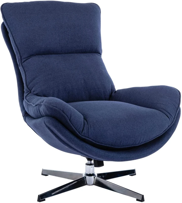 Lounge Chair Comfortable Swivel Recliner Chair Comfy Fabric Lazy Single Sofa Chair Thick Hight Back Shell Shape Soft Cushion Aluminum Alloy Base 330 lb Load-Bearing (Color : Gray) (Blue)