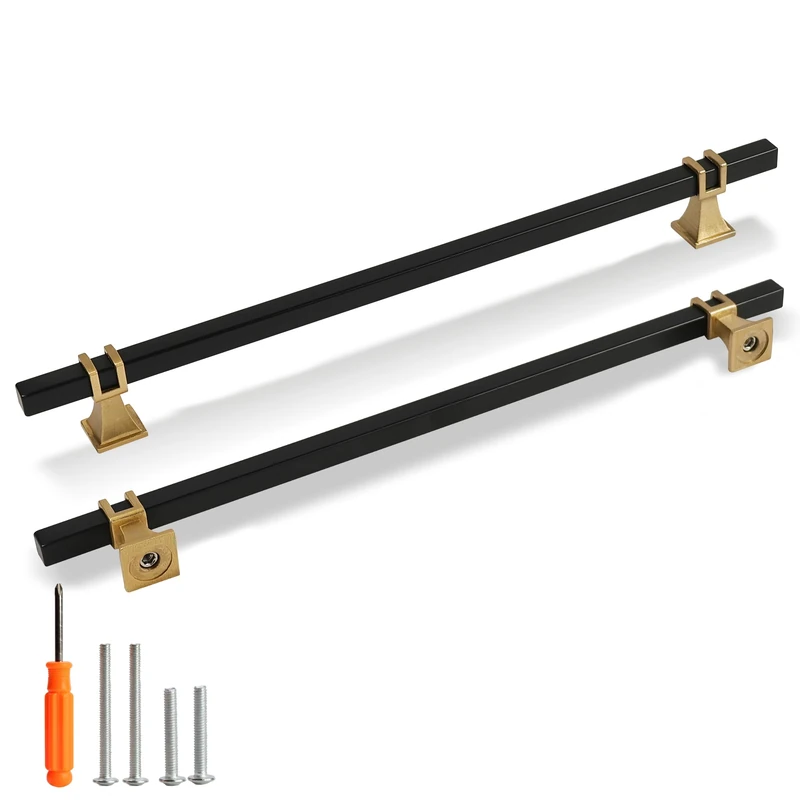 Redunest Cabinet Pulls Matte Black and Gold Cabinet Handles, 10 Pack 10 Inch Kitchen Door Cupboard Wardrobe Drawer Handles, Cabinet Hardware Bar Drawer Pulls, 256mm Hole Centers