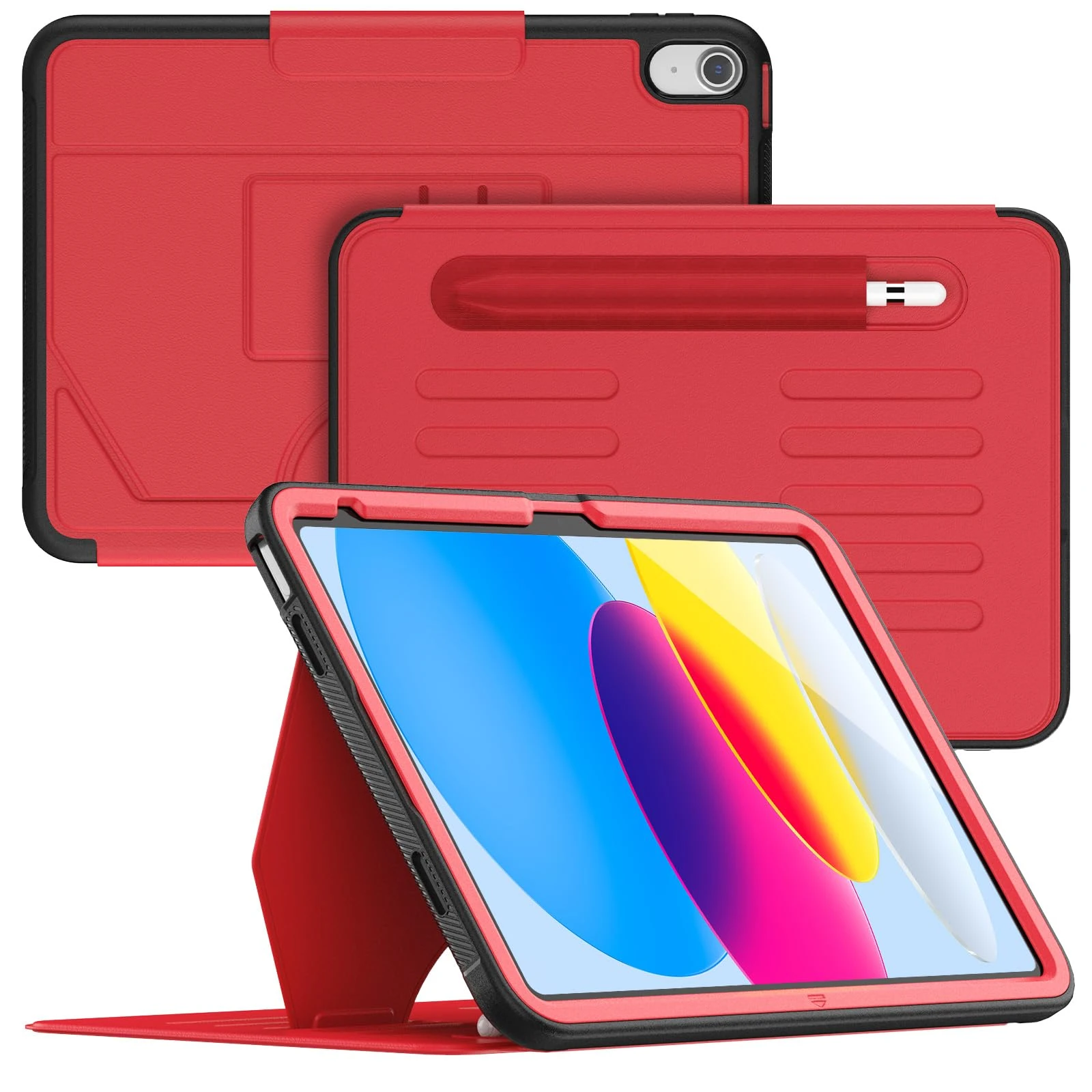 SEYMCY Case for iPad (A16) 11th Generation 11 Inch 2025/iPad 10th Generation 10.9 Inch 2022, Leather Smart Cover with 5-angle Magnetic Stand, Auto Sleep/Wake, Pencil Holder, Card Slots, Red