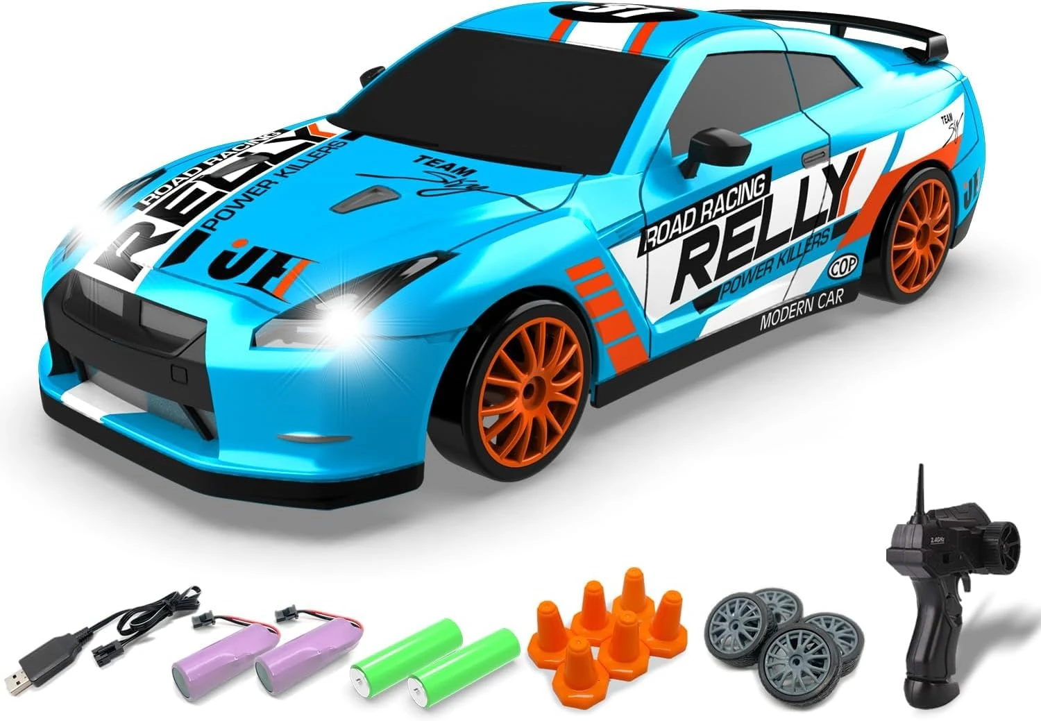 SDMAX 1:24 Scale RC Drift Car, 10MPH 4WD High-Speed RC Car With LED Lights, Sporty Design, Racing Sport Toy For Boys, Girls, Kids Gift