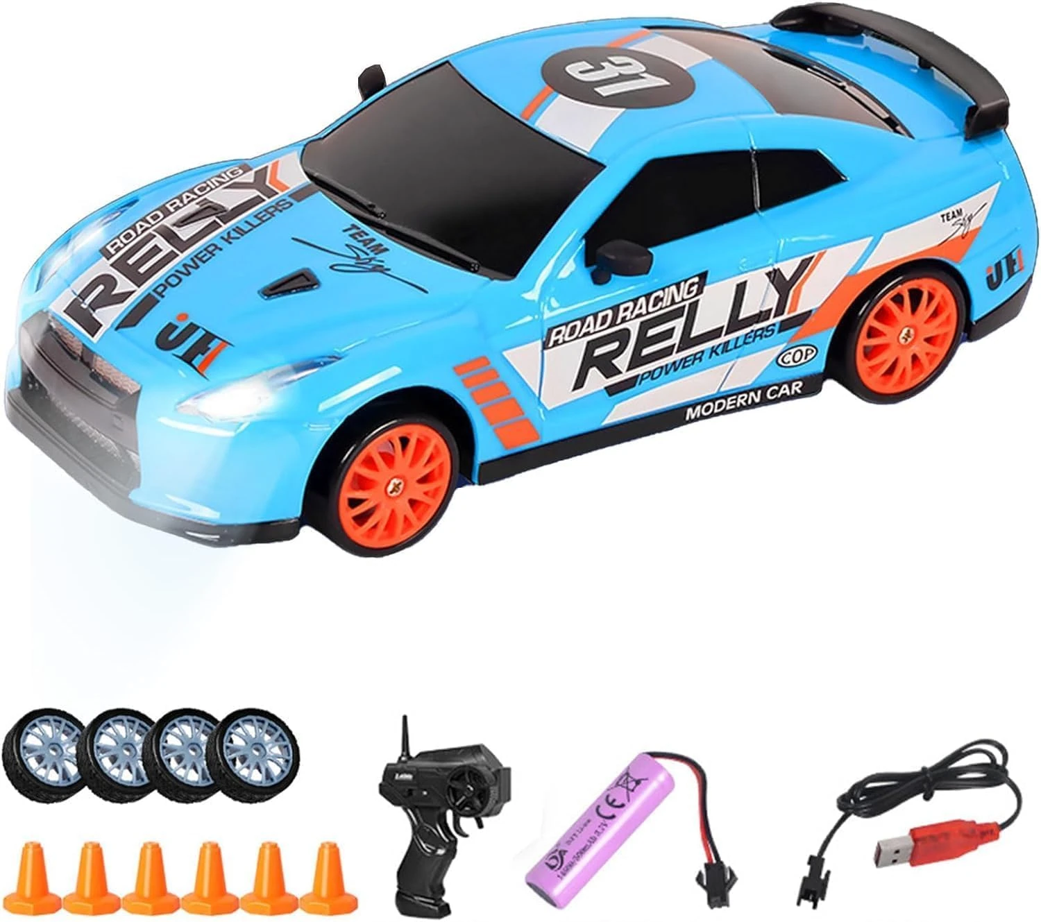 YSAMAX 1:24 Scale RC Drift Car - LED Lights, Racing & Drifting Wheels, 10MPH Speed, 4WD, 1 Rechargeable Battery, Long-lasting Playtime, Choice for Kids