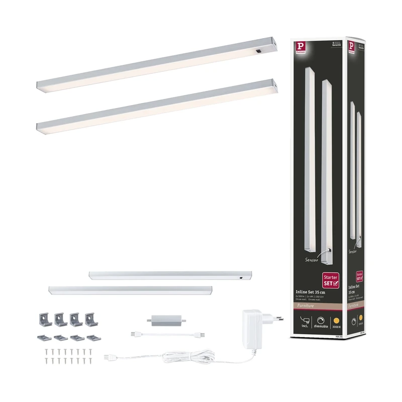 Paulmann 98608 LED Under-Cabinet luminaire Inline 2-Piece Set 2x4W 350x26mm 2x350lm 24V Chrome matt 3000K dimmable