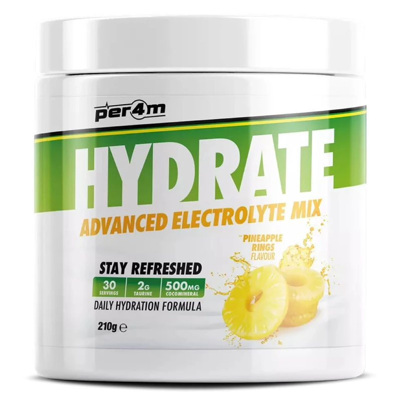 Per4m Hydrate Electrolyte Mix Powder | 500mg Cocomineral | Replenish Essential Electrolytes | Aiding Muscle Function, Cardiovascular Health, Neurological Support (Pineapple Rings)