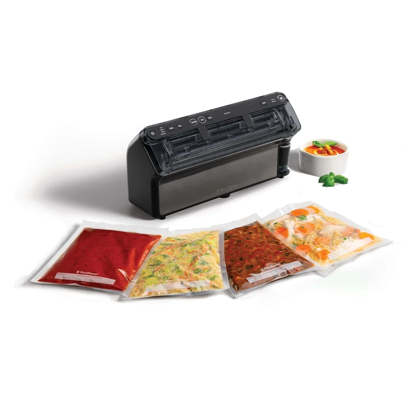Foodsaver Elite All-in-One Liquid+ Sealer, Fresh Food Up to 5X Longer, Liquid Sealer, with 1 Roll (28cm x 2.44m) and 4 x Vacuum Sealer Bags (0.94L & 3.78L)