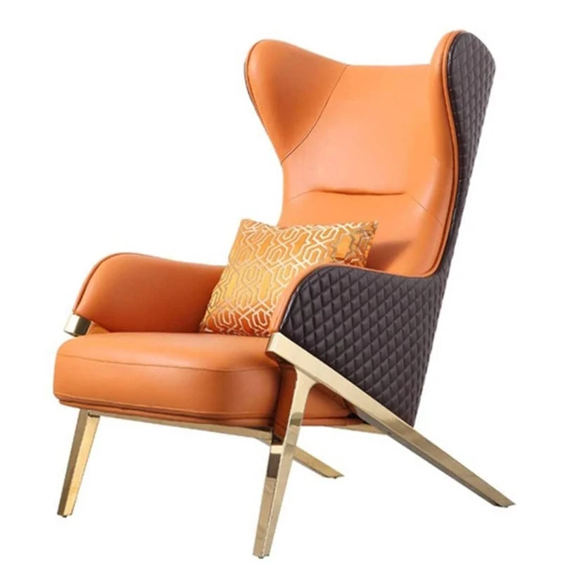 High Back Armchair Leather Accent Chair Stainless Steel Leather Bedroom Balcony Snuggle Chair Lounge Chair