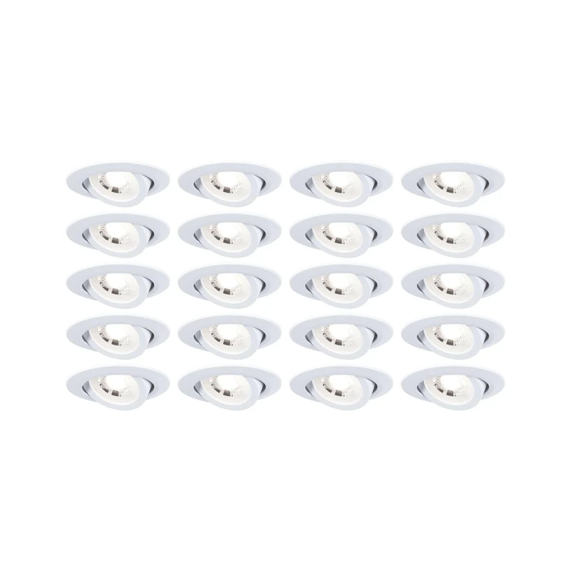 Paulmann 99997 LED recessed luminaire 20-Pack swivelling 82mm 70° 20x4.8W 20x450lm 230V 3000K matt White
