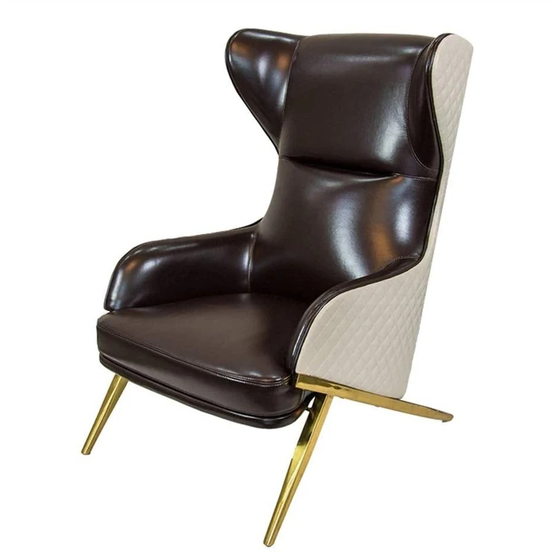 High Backrest Armchair Leather Accent Chair Stainless Steel Leather Bedroom Balcony Snuggle Chair Lounge Chair Sofa Chair Chairs for Living Room