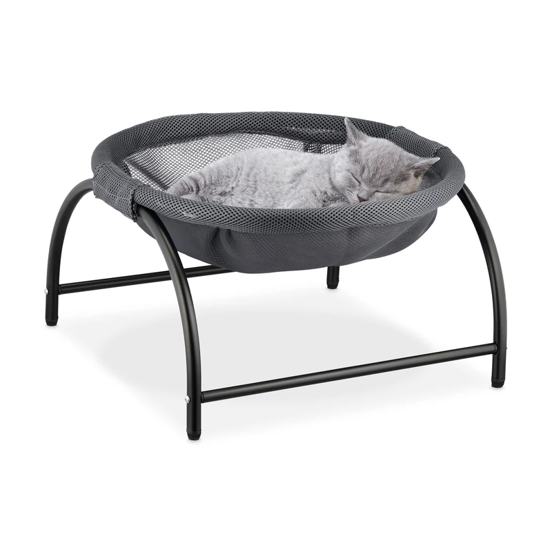 Relaxdays Cat Hammock, Raised Standing Lounger, Elevated Hanging Chair, HxWxD: 25 x 44 x 42 cm, Pet Bed, Dark Grey/Black, Steel