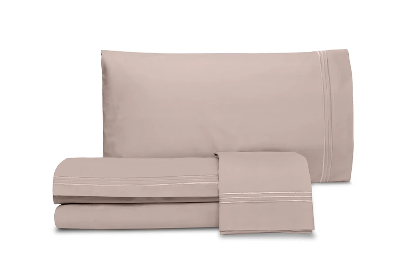 hermet Laura Biagiotti Double Bed Sheet Set, Plain Colour with Embroidery, 100% Cotton Percale, Top Sheet, Fitted Sheet, Pair of Pillowcases, Antique Pink