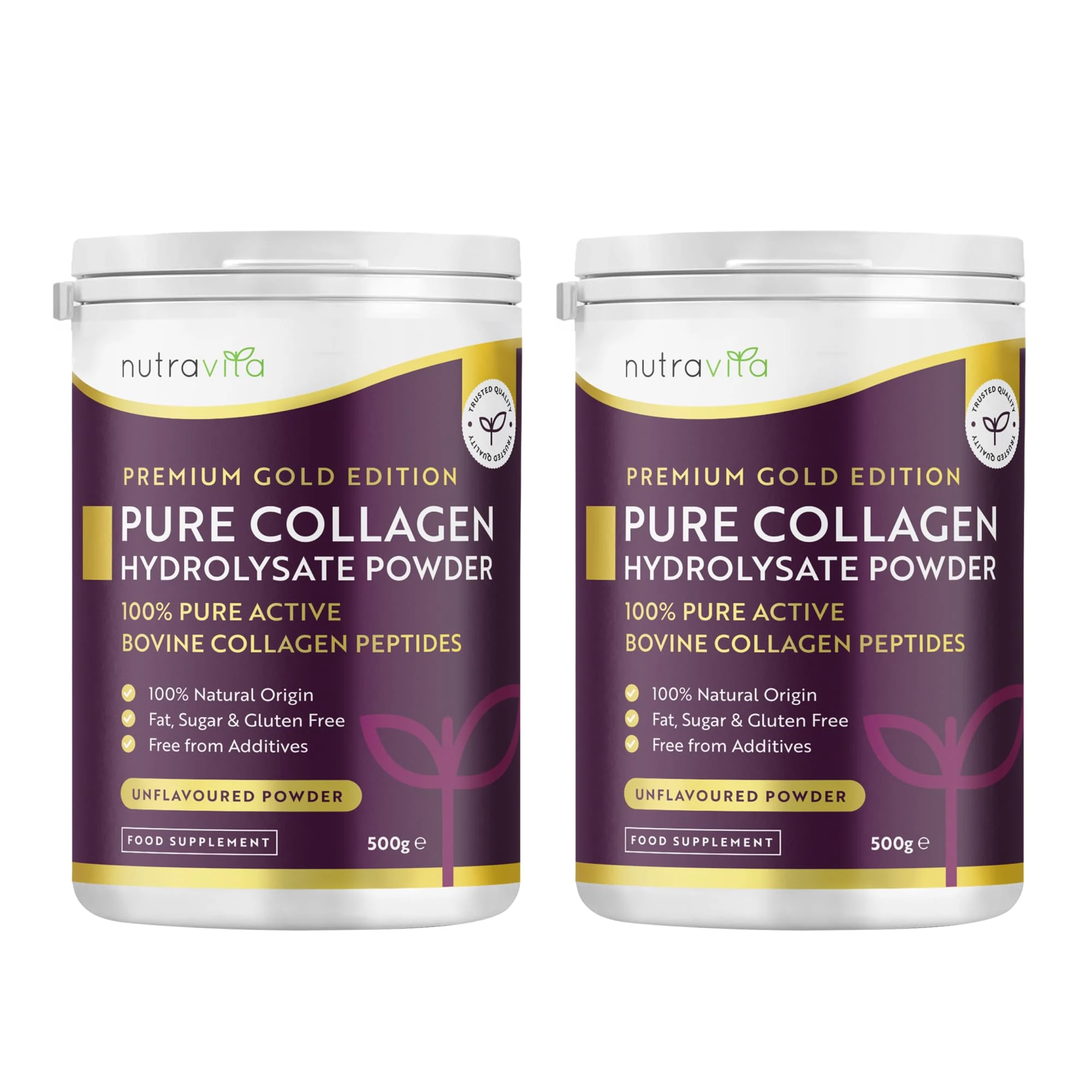 Collagen Powder 500g (Pack of 2) - Premium Gold Standard Bovine Collagen Peptides Powder - 50 Servings - Bovine Collagen Peptides Supplement with 8 Essential Amino Acids - Made by Nutravita