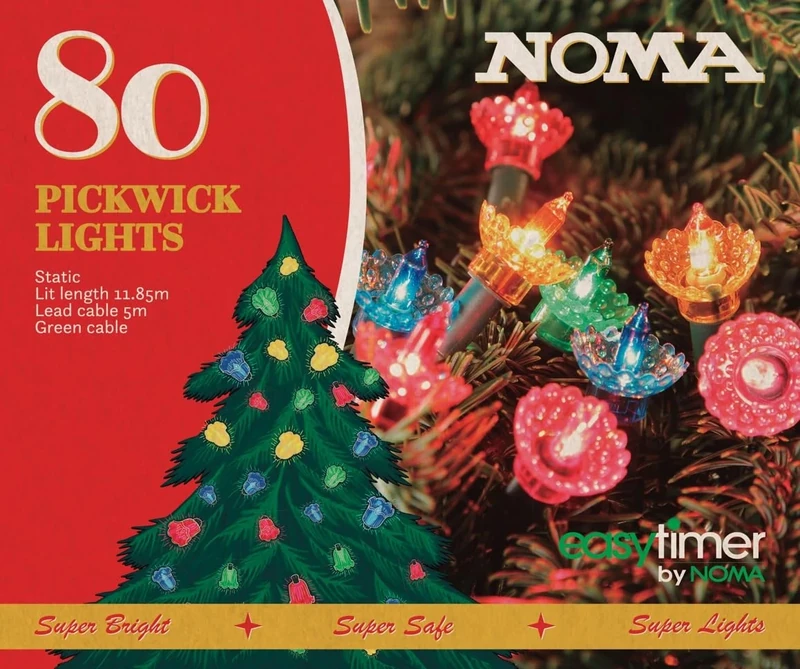 NOMA Multicolour Festive String Lights, 80 Pickwick LEDs with Timer Function, Perfect for Christmas Trees, 5.85 m (Pack of 1)