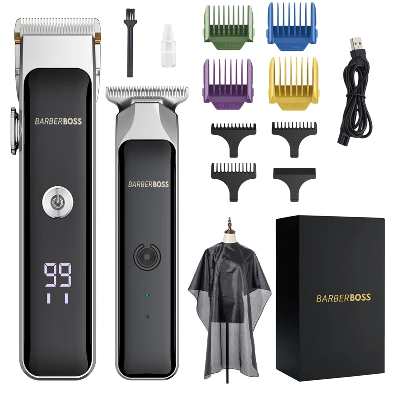 BarberBoss Mens Hair Clippers, Portable Beard Trimmer Men, Professional Facial Groomer, Cordless Clippers for Men Haircut, USB Charging