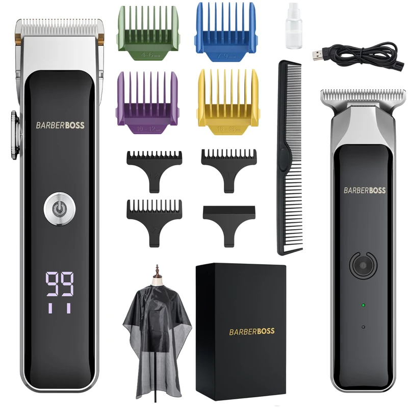 BarberBoss Professional Mens Hair Clippers, Portable Beard Trimmer, Facial Groomer, Cordless Clippers for Men's Haircut
