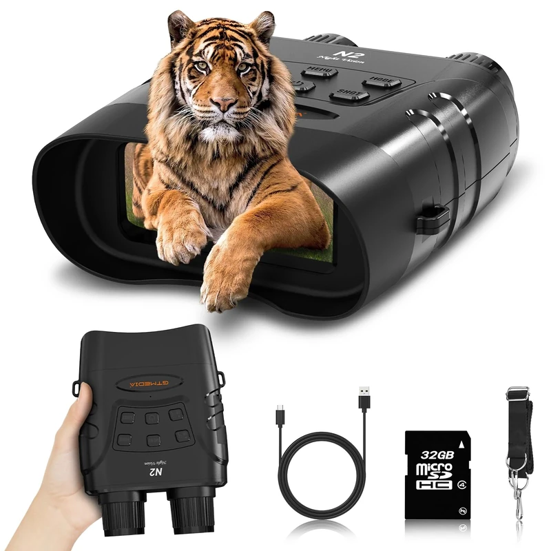 Night Vision Goggle - 5K Night Vision Goggle for Adults, Rechargeable Infrared Night Binocular 5X Digital Zoom External Flashlight Digital Binocular for Camping Hunting Outdoor