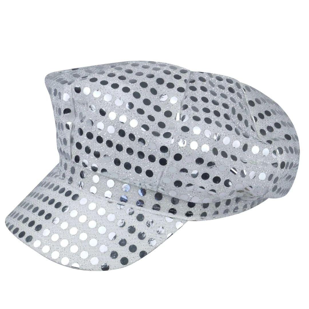 Navoys 70s Disco Hat - Large Silver Sequin Party Hats for Adults, Suitable for Eurovision Elton John and Abba Fancy Dress Costume, Unisex 70s Accessories for Women and Men