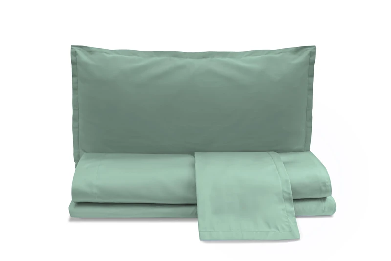 zer0bed, Plain Cotton Satin Double Bed Sheet Set, Sage, 100% Cotton Satin, Top Sheet, Fitted Sheet, Pair of Pillowcases 4 Shuttlecocks