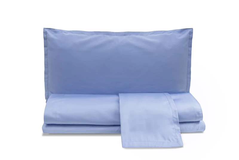 zer0bed, Plain Cotton Satin Double Bed Sheet Set, Sky Blue, 100% Cotton Satin, Top Sheet, Fitted Sheet, Pair of Pillowcases 4 Shuttles