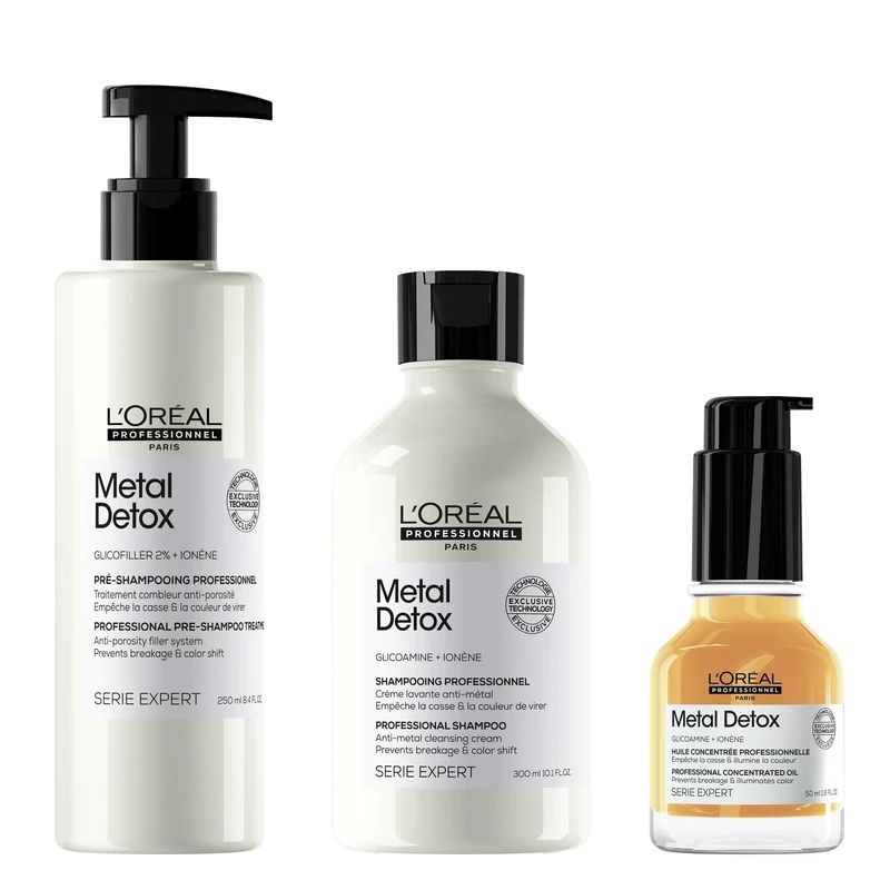 L’Oréal Professionnel Serie Expert Metal Detox Pre-Shampoo, Shampoo and Hair Oil set, for hair breakage & hair colour protection