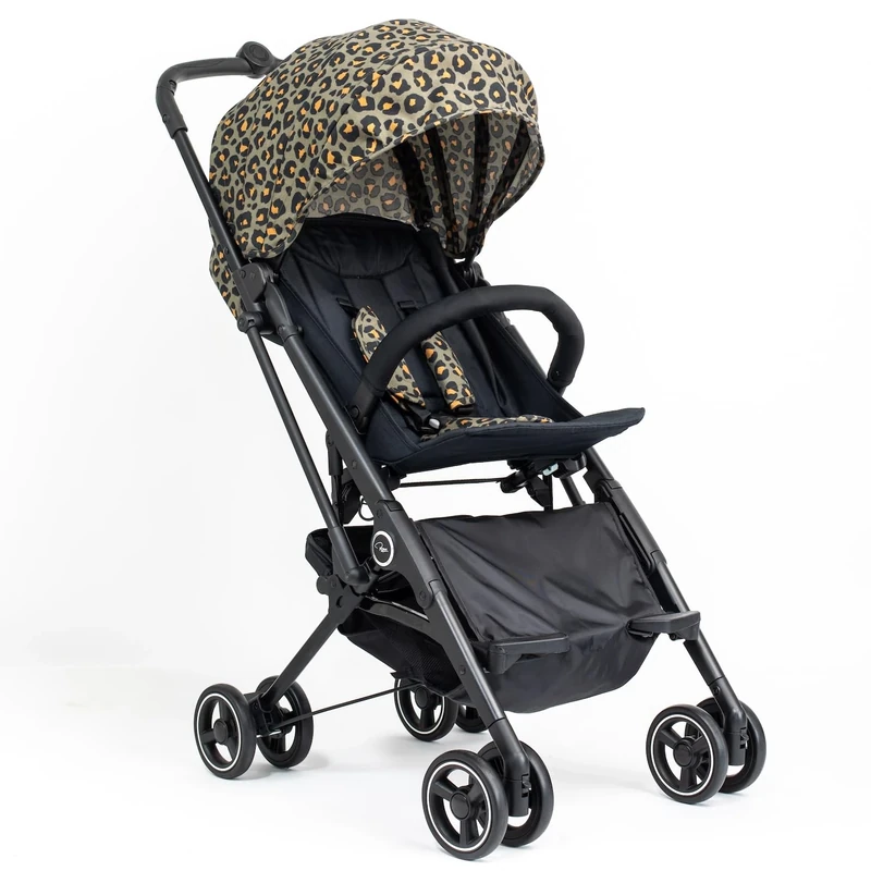 Roma Capsule 3 Baby Stroller Khaki Leopard– Lightweight Compact Holiday Buggy, Lie-Flat Travel Stroller from Birth, 6.7kg, Cabin Size Fold with Travel Bag, Raincover and Insect Net
