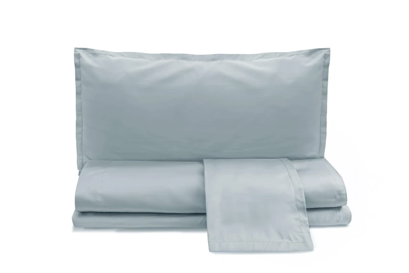 zer0bed, Plain Cotton Satin Double Bed Sheet Set, Ice, 100% Cotton Satin, Top Sheet, Fitted Sheet, Pair of Pillowcases 4 Shuttlecocks