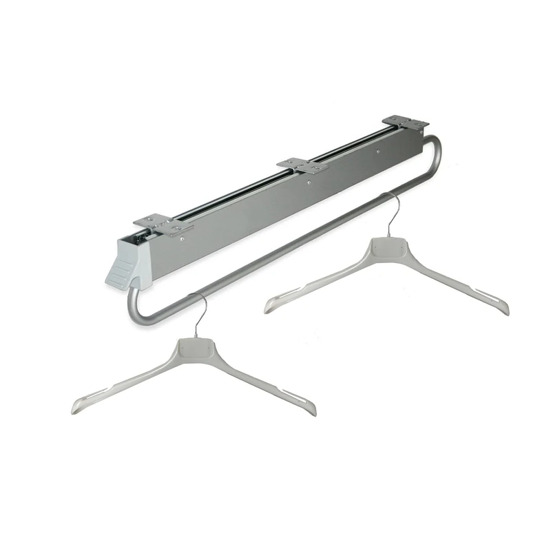 Wardrobe Organizer with Sliding Bar 800 mm – Removable Wardrobe Hanger, Metallic Grey, with Front Handle and Ball Bearing Guides, Steel and Plastic - Image 1