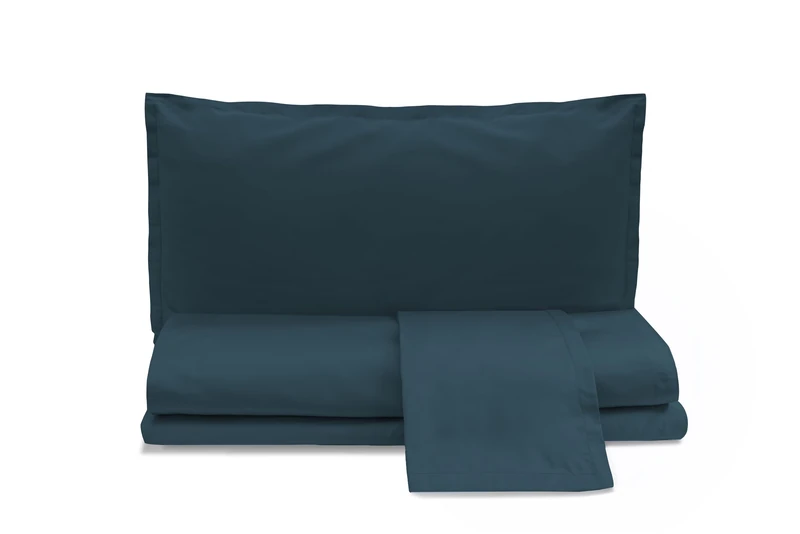 zer0bed, Plain Cotton Satin Double Bed Sheet Set, Peacock Blue, 100% Cotton Satin, Top Sheet, Fitted Sheet, Pair of Pillowcases 4 Shuttles